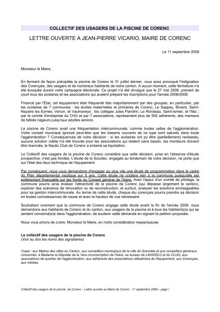 lettre ouverte a jean-pierre vicario, maire de corenc - alpes solidaires