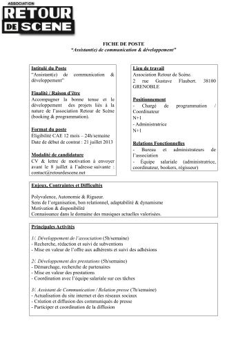 FICHE DE POSTE âAssistant(e) de ... - Alpes Solidaires