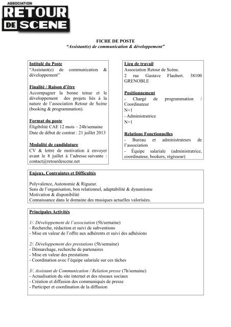 FICHE DE POSTE âAssistant(e) de ... - Alpes Solidaires