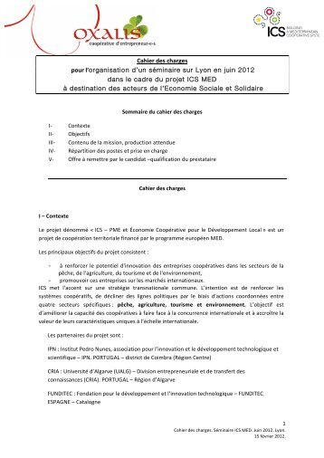 Cahier des charges pour l'organisation d'un sÃ©minaire sur Lyon en ...