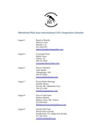 Rheinland Pfalz-Saar International 2011 Inspection Calendar