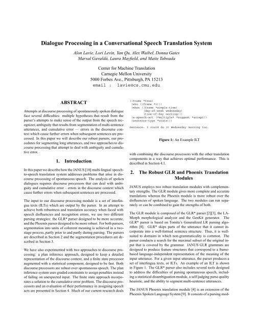 Dialogue Processing in a Conversational Speech ... - CiteSeerX