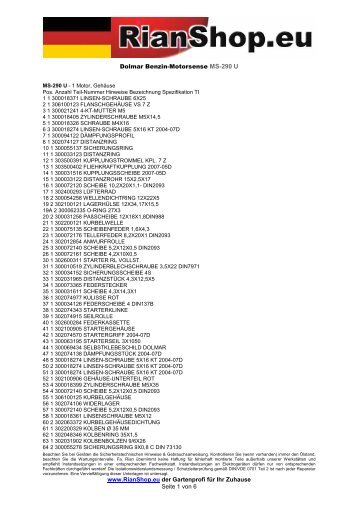 Dolmar Benzin-Motorsense MS-290 U www.RianShop.eu der ...