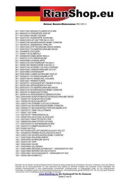 Dolmar Benzin-Motorsense MS-290 U www.RianShop.eu der ...