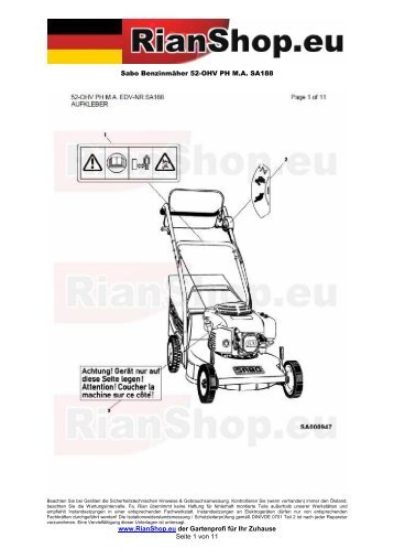 Sabo BenzinmÃ¤her 52-OHV PH M.A. SA188 www.RianShop.eu der ...