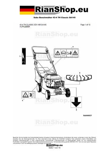 Sabo BenzinmÃ¤her 43-4 TH Classic SA145 Seite 1 von 10