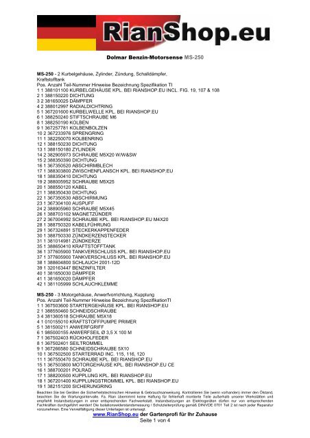 Dolmar Benzin-Motorsense MS-250 www.RianShop.eu der ...