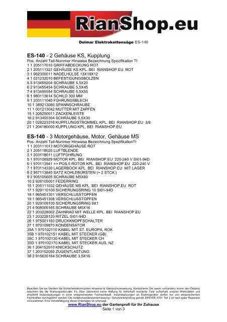 ES-140 Dolmar_Elektrokettensaege.pdf - Rian Gartentechnik