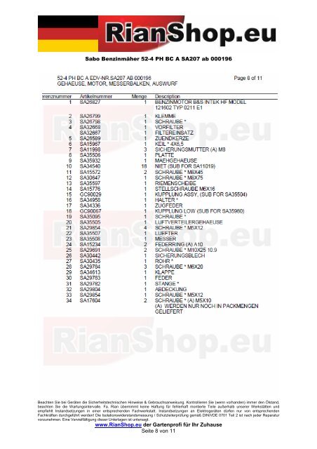 Sabo BenzinmÃ¤her 52-4 PH BC A SA207 ab 000196 www ...
