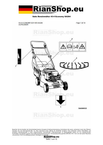 Sabo BenzinmÃ¤her 43-4 Economy SA264 Seite 1 von 10