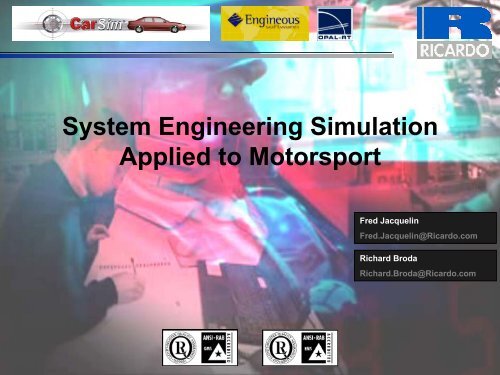 System Engineering Simulation Applied to Motorsport - Ricardo