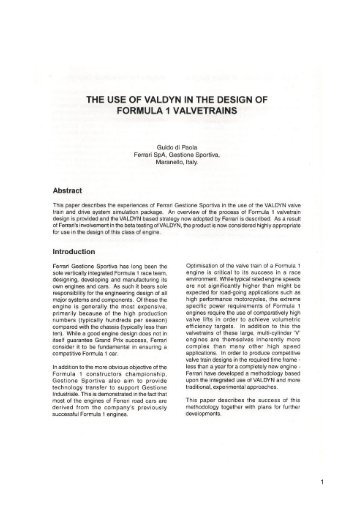 the use of valdyn in the design of formula 1 valvetrains - Ricardo