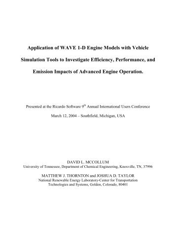 Application of WAVE 1-D Engine Models with Vehicle ... - Ricardo