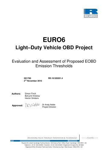 Ricardo: Evaluation and Assessment of Proposed Euro 6 ... - ACEA