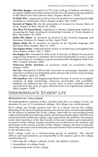 Information for Undergraduate Students - Rice University