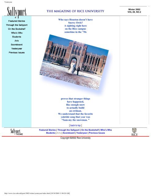 Sallyport - The Magazine of Rice University - Winter 2002