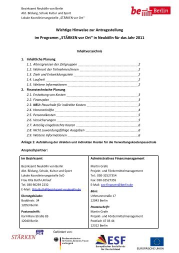 Wichtige Hinweise zur Antragsstellung SvO NeukÃ¶lln 2011