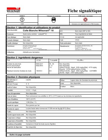 MSDS - Colle Blanche Wilsonart(R) 10 - Richelieu