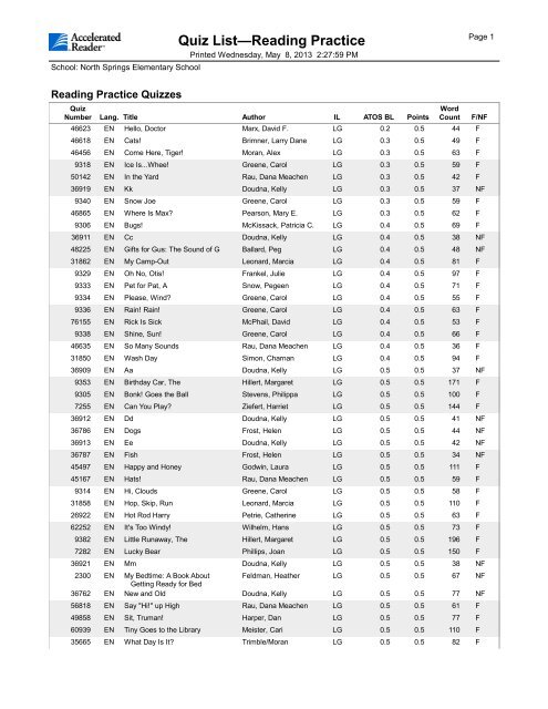 North Springs Accelerated Reader List - Richland School District Two!