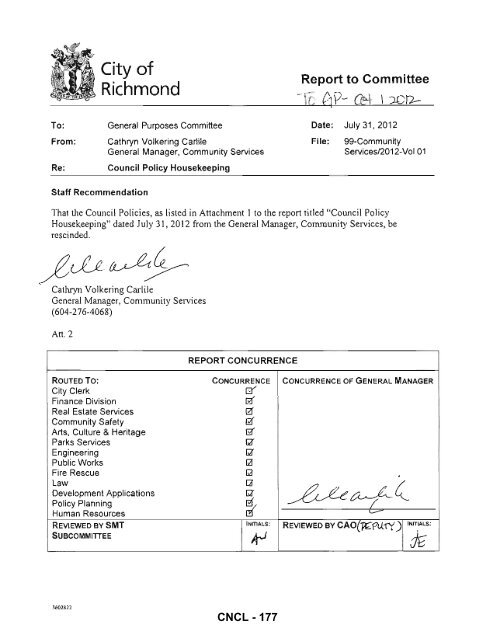 Council Policy Housekeeping - City of Richmond