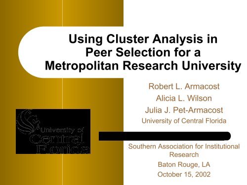 Using Cluster Analysis for Peer Selection - University Analysis and ...