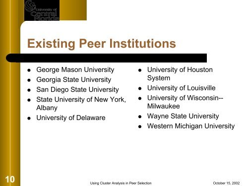 Using Cluster Analysis for Peer Selection - University Analysis and ...