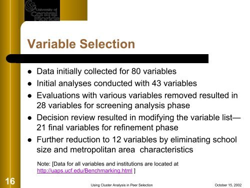 Using Cluster Analysis for Peer Selection - University Analysis and ...