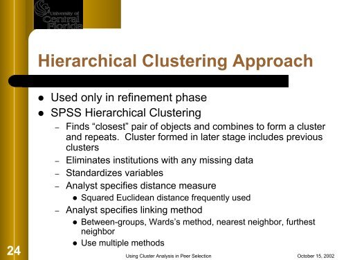 Using Cluster Analysis for Peer Selection - University Analysis and ...