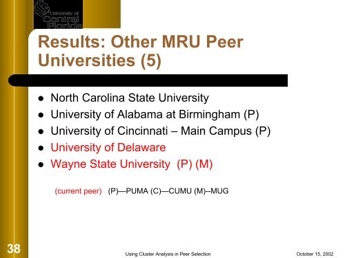 Using Cluster Analysis for Peer Selection - University Analysis and ...