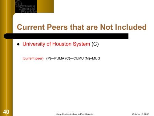 Using Cluster Analysis for Peer Selection - University Analysis and ...