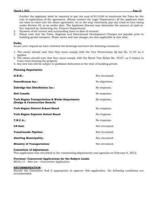 March 1, 2012 Page 1 AGENDA TOWN OF RICHMOND HILL ...