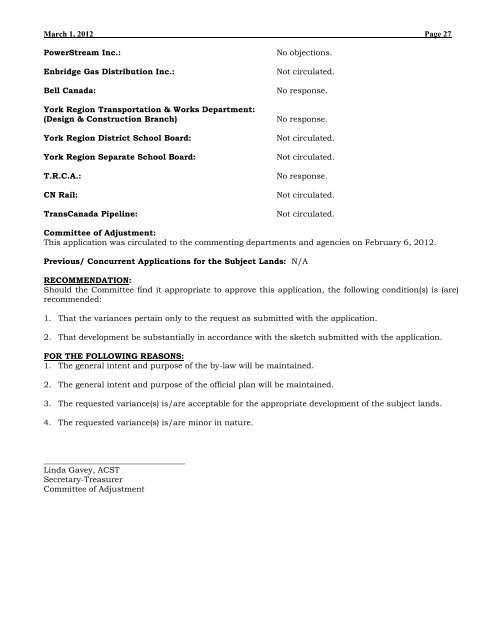 March 1, 2012 Page 1 AGENDA TOWN OF RICHMOND HILL ...