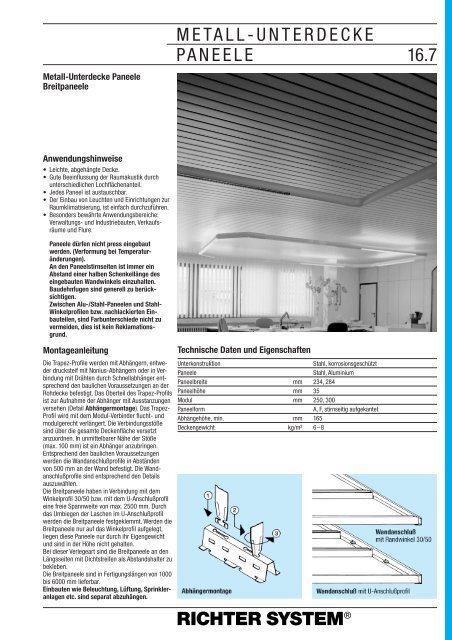 METALL-UNTERDECKE P A N E E L E 16.7 - Richter System