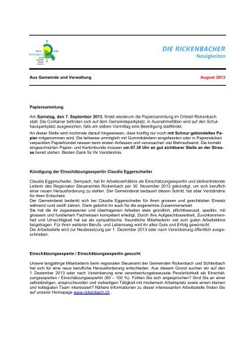 Neuigkeiten des Monats August (55 KB) - Gemeinde Rickenbach