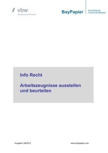 Info Recht Arbeitszeugnisse ausstellen und beurteilen  - BayPapier