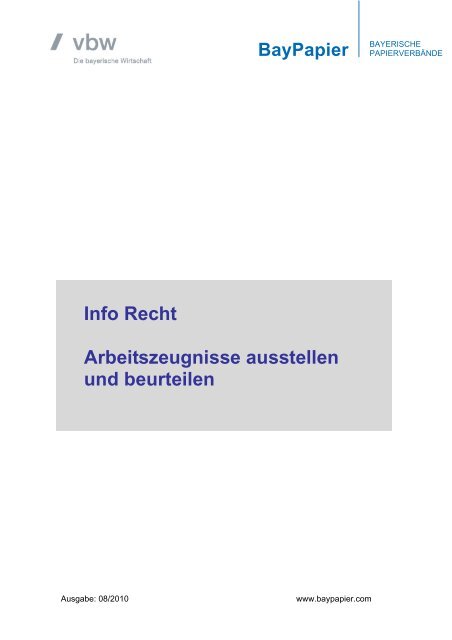 Info Recht Arbeitszeugnisse ausstellen und beurteilen  - BayPapier