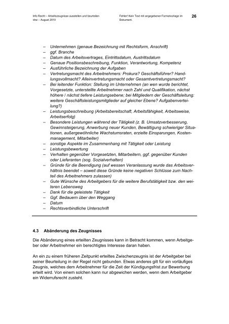 Info Recht Arbeitszeugnisse ausstellen und beurteilen  - BayPapier