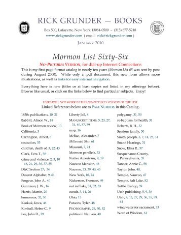 RICK GRUNDER â BOOKS Mormon List Sixty-Six