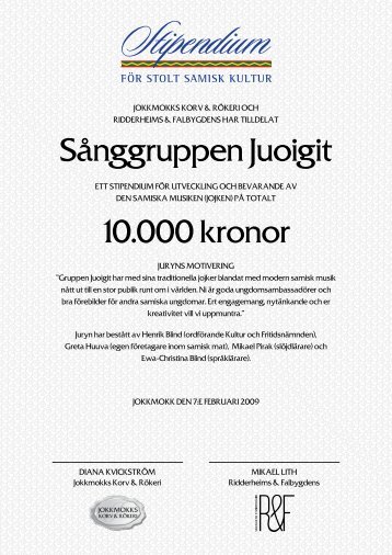 sÃ¥nggruppen juoigit 10.000 kronor - Ridderheims