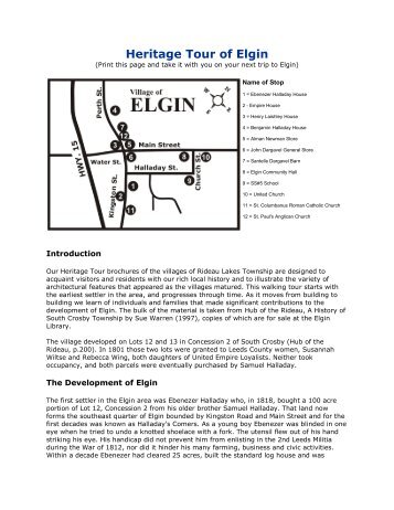 Heritage Tour of Elgin - Rideau Heritage Route