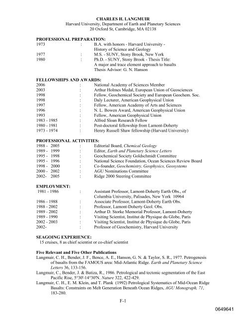 NSF Forms - Ridge 2000 Program