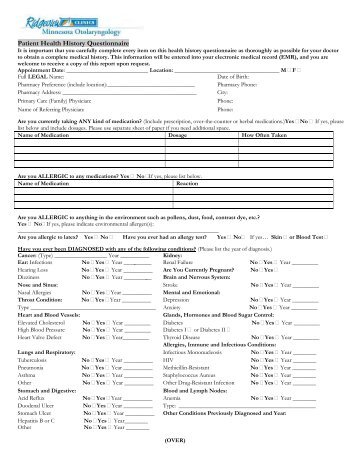 medical health history form