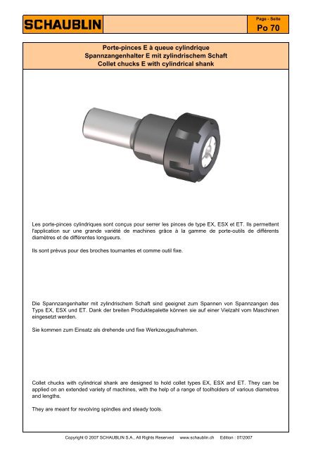 Porte-pinces E Ã queue cylindrique ... - Schaublin SA