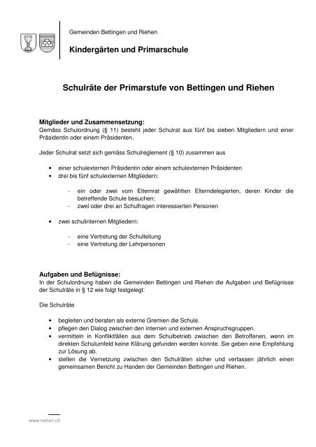 Schulräte der Primarstufe von Bettingen und Riehen