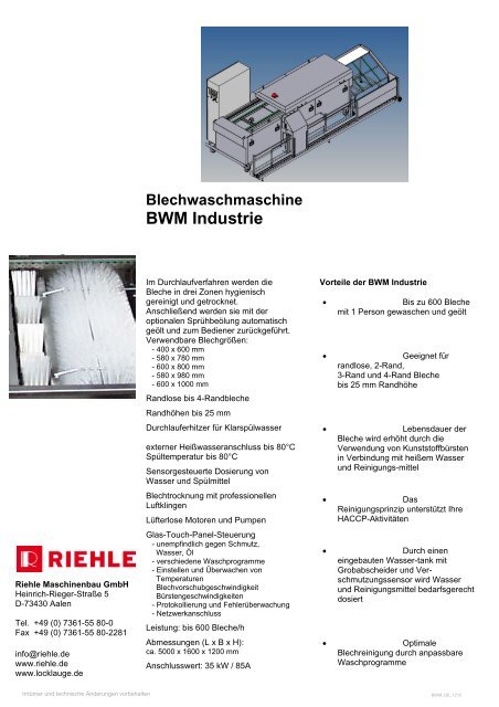 Blechwaschmachine BWM Industrie - Riehle Maschinenbau GmbH