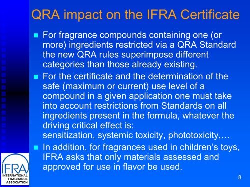QRA Impact on the IFRA Certificate