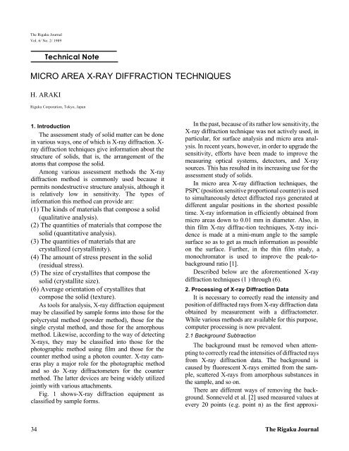 MICRO AREA X-RAY DIFFRACTION TECHNIQUES - Rigaku