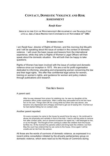 Contact Domestic Violence And Risk Assessment Rights Of Women - 