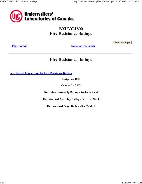 BXUVC.I800 - Fire Resistance Ratings - A/D Fire Protection Systems