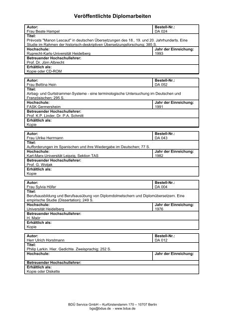 Veröffentlichte Diplomarbeiten - BDÜ